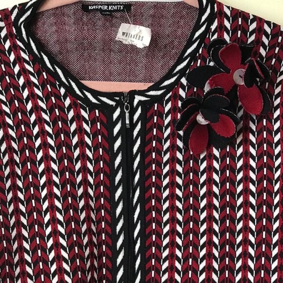 Jasper Knits NEW Graphic Print Textured Cardigan Zip Front Flower Cardi Jacket L - Picture 16 of 16